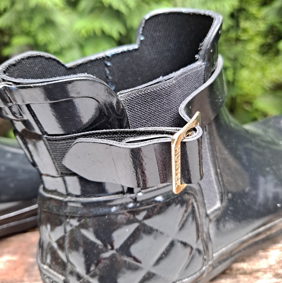 Hunter Black Quilted Chelsea Rain Boots Ankle Boots - Picture 5 of 8